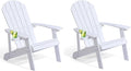 Adirondack Chairs Set of 2, All Weather Resistant Plastic Chairs with Cup Holder, 5 Easy Steps to Install, Outdoor Chairs for Patio, Garden, Backyard Deck, Lawn, Fire Pit - White