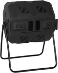 FDW Outdoor Compost Bin, 43 Gallon Dual Chamber Tumbling Composting Bin with Sliding Doors for Garden Patio Kitchen Yard，Black Door