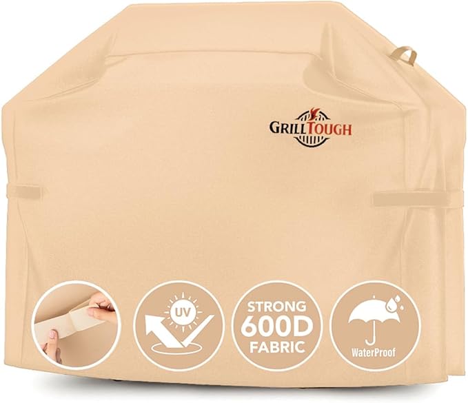 Heavy Duty BBQ Grill Cover for Outdoor Grill, 72 Inch – Waterproof, Weather Resistant, UV & Fade Resistant with Adjustable Straps – Gas Grill Cover for Weber, Genesis, Charbroil, etc. Tan