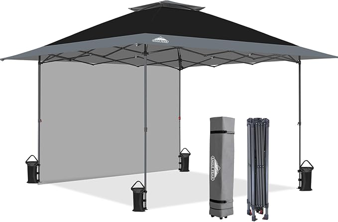 EAGLE PEAK 13x13 Pop up Canopy Tent w/One Wall, Instant Canopy Easy Set up Folding Shelter w/One Privacy Curtain, 169 Square Feet Sun Shade, Black/Gray