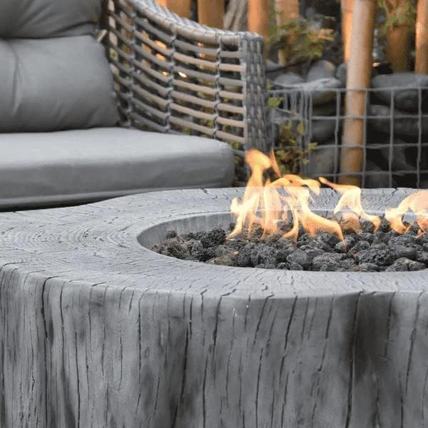 Elementi Lunar Bowl Cast Concrete Fire Table Bundle, Outdoor Fire Pit Fire Table Patio Furniture, Dark Gray (Liquid Propane Gas)