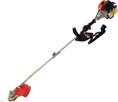 2 Cycle Weed Wacker Gas Powered Grass Trimmer, 2 in 1 33CC Straight Shaft String Trimmer Weed Eater, Air-Cooled Gasoline Brush Cutter Lawn Edger with 2 Blade Heads for Weeds & Grass Cutting
