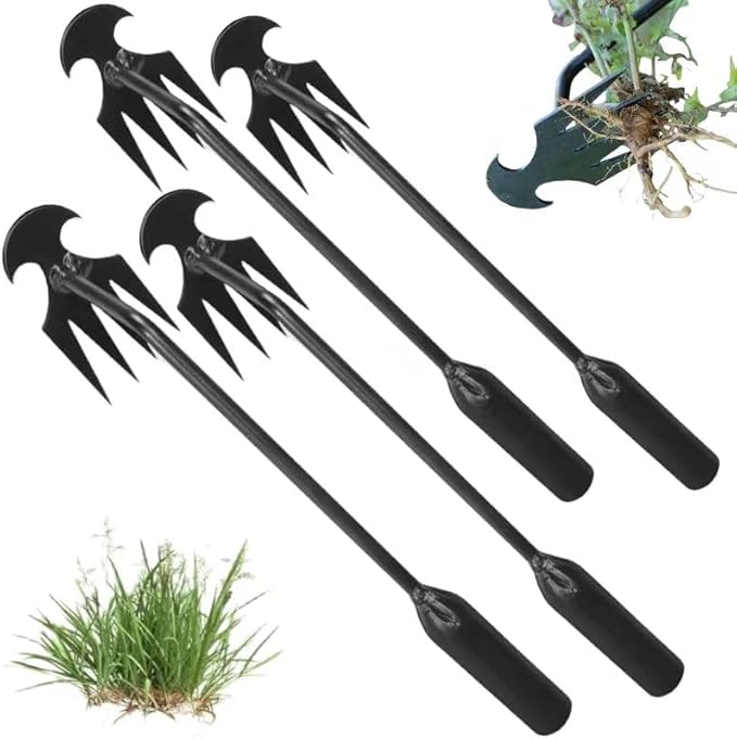 Weed Puller Tool, Weeding Artifact Uprooting Removal Tool, 4 Teethes Dual Purpose Manual Weeders, Multifunctional Tools for Garden Weeding (4PCS 20IN)