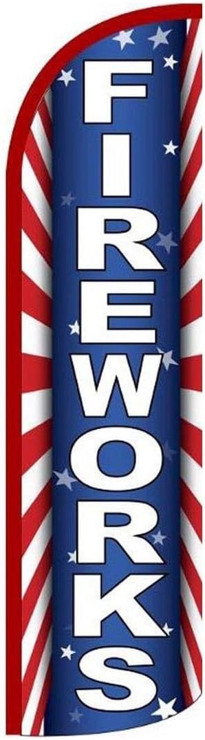 Fire Works Feather Flag | 3ft W x 11.5ft H | Durable Super-Knit Polyester | Outdoor Advertising Banner Flag for Promotions