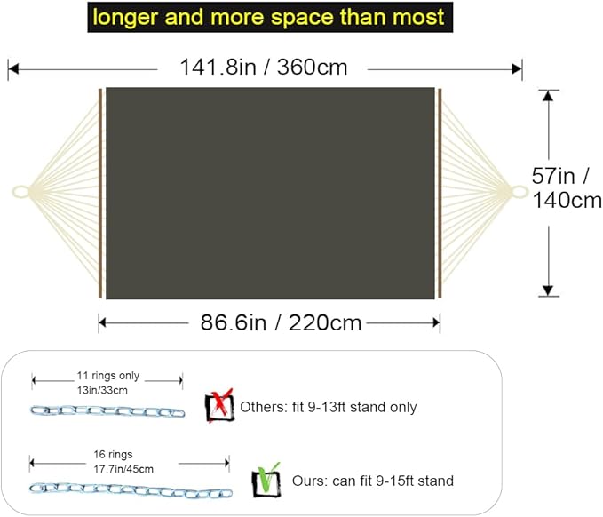 GOCAN Double Hammock with Quilted Fabric and Spreader Bars,Longer and Sturdier,Quality Hammocks for Outdoor Indoor Patio Yard
