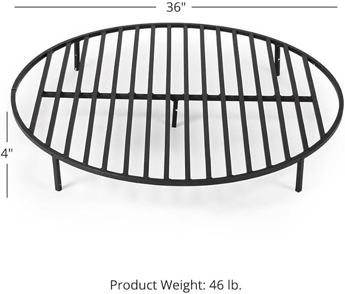 TITAN GREAT OUTDOORS Ash & Ember Round 36in Fire Pit Grate, Heavy Duty 1/2in Steel Elevated Log Wood Pit Grate, Burning Fireplace and Firepits
