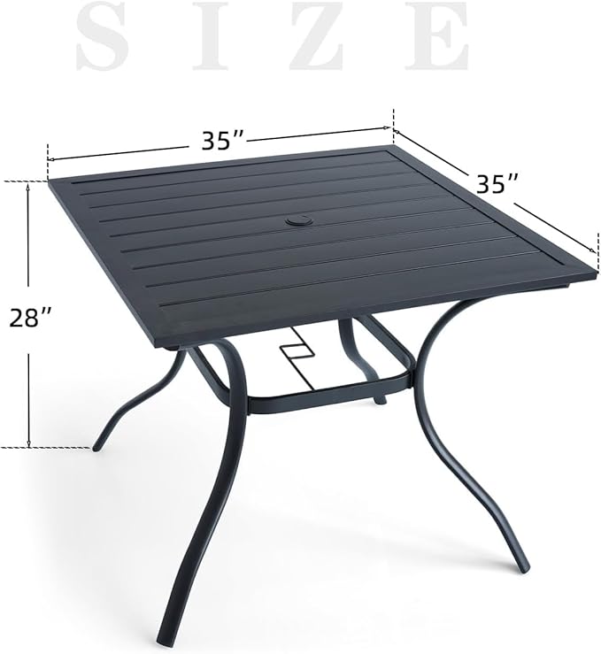 Anmutig Outdoor Dining Table with 1.57" Umbrella Hole, Picnic Table Metal Steel Square Backyard Bistro Table Outdoor Dining Table for Garden, Poolside, Backyard, Black, 37x37inch
