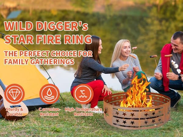 Fire Pit Ring 33in Steel Fire Ring Heavy Duty Carbon Steel Liner, Outdoor Cooking Camping Steel Fire Ring Combo Insert DIY Campfire Liner