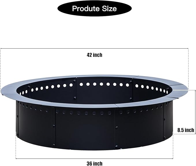 42 inch Outdoor Fire Pit Liner, Round Heavy Duty Fire Pits, Rim Insert Firepit for Outside, DIY Campfire Fireplace