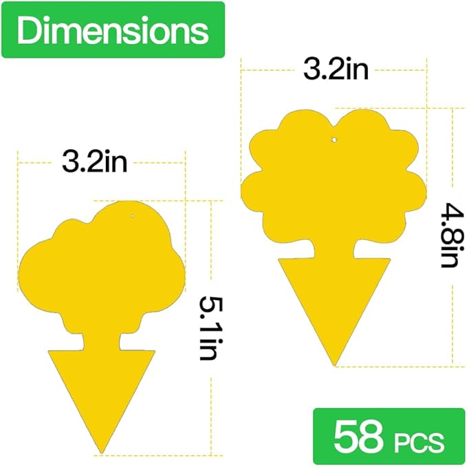 58 Pcs Yellow Flying Insect Traps for Plants,Indoors, Outdoors, Kitchen, Sticky Traps for Fungus Gnat, Fly and Fruit Fly, Flying Insects, Non-Toxic & Odorless, Kid & Pet Safe, Economic Pack (Yellow)