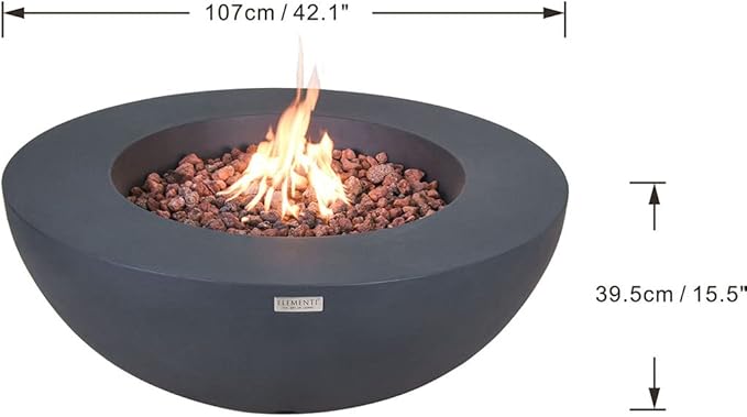 Elementi | Lunar Gas Fire Pit Cast Concrete 42" Round Fire Table, Outdoor Fire Pit Electronic Ignition | Canvas Cover, Lava Rock Included | Dark Gray (Natural Gas)