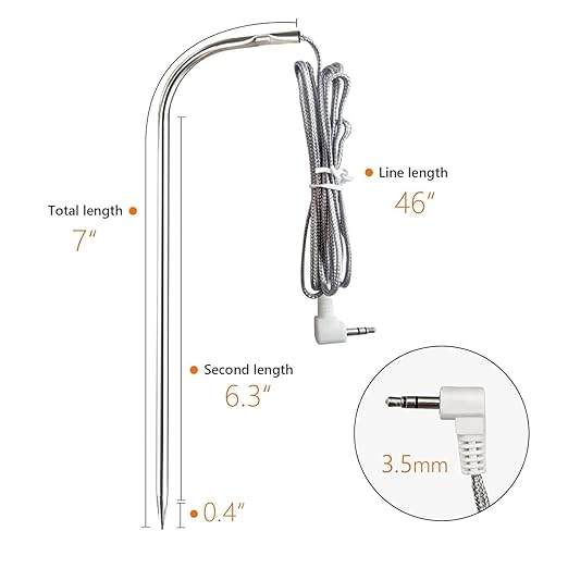 Replacement Waterproof Meat Probe 2 PCS Compatible with Traeger BBQ Grills, 3.5 mm Plug Meat BBQ Digital Thermostat Probes, Set of 2