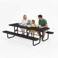 Commercial Heavy-Duty Metal Picnic Table - ADA Compliant, Adjustable Seats, Umbrella Hole, Expanded Metal (Black, 8' Rectangular)