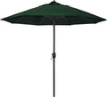 California Umbrella 9' Rd Aluminum Patio Umbrella, Crank Lift, Auto Tilt, Black Finish, Sunbrella Forest Green