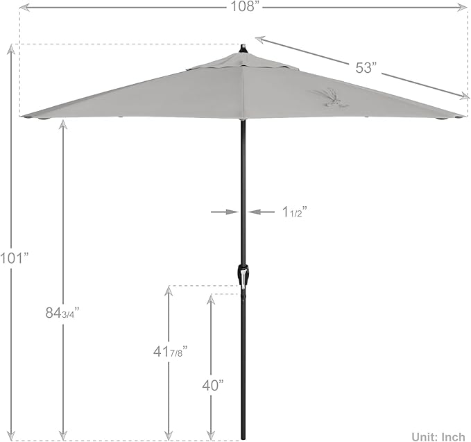 California Umbrella 9' Rd Aluminum Patio Umbrella, Crank Lift, Auto Tilt, Black Finish, Sunbrella Granite