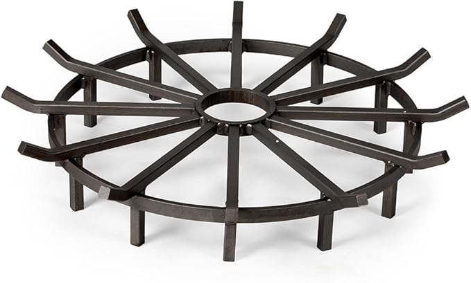 Ash & Ember 32" Wagon Wheel Fire Grate, High-Efficiency Smoke-Free Fireplace Log Grate, Decorative Wood Burning Lifted Grate Pit, Sandblasted Steel with Light Oil Coating