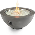 Outdoor GreatRoom Co Propane Fire Pit Table - Cove Gas Fire Pits for Outside Patio - 42 Inch Round Edge Bowl Concrete Firepit Fire Table, Glass Tabletop Cover, Clear Glass Gems, 105,000 BTU - Mist