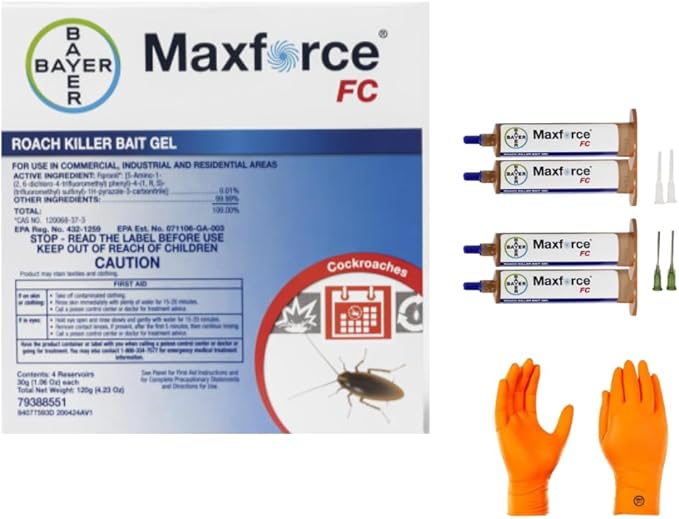 Maxforce Fc Roach Bait Gel 4 Tubes | Premium USA Supply Gloves for Safe Eradication | USA Supply Pest ID Card