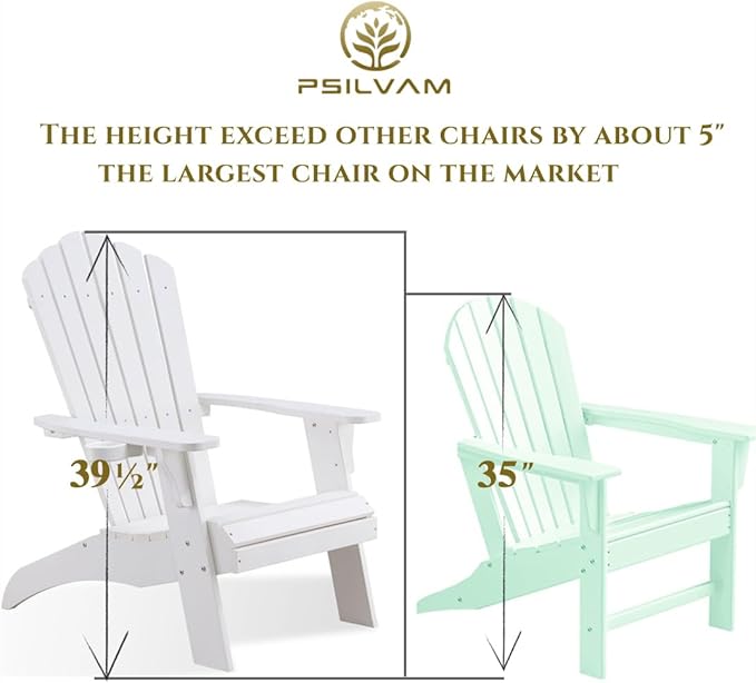 Psilvam Adirondack Chair, Oversized Poly Lumber Fire Pit Chair with Cup Holder, 350Lbs Support Patio Chairs for Garden, Weather Resistant Outdoors Seating, Relaxing Gift for Father & Mother (White)