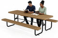 Commercial Heavy-Duty Metal Picnic Table - ADA Compliant, Adjustable Seats, Umbrella Hole, Expanded Metal (Brown, 8' Rectangular)