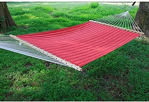 Castaway Living Large Red Quilted Polyester Hammock – 13 ft. x 55 in., 2-Person, 450 lb Capacity, Free Extension Chains & Tree Hooks – Designed for Patio, Yard & Garden Relaxation