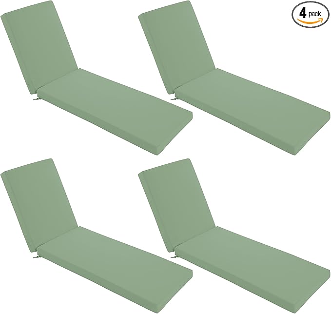 Chaise Lounge Cushions Outdoor Set of 4 - Waterproof and Fade Resistant Sun Lounger Replacement Cushions - Patio Lounger Pads with Removable Cover for Pool, Deck, 80 x 26 x 3 Inch, Sage Green