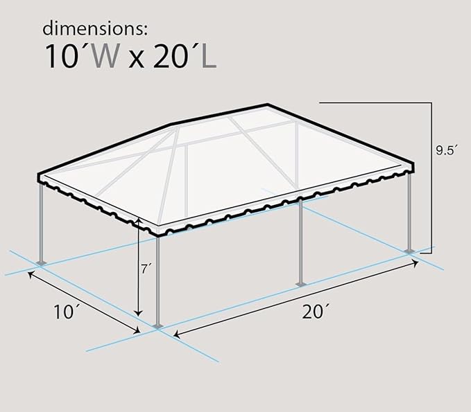Party Tents Direct 10'x20' Weekender West Coast Tent Frame Party Tent (Blue/White) PVC Top with Storage Bag - Tents for Parties, Weddings, Birthdays, Banquets, Fiestas, Workshop, Outdoor Event