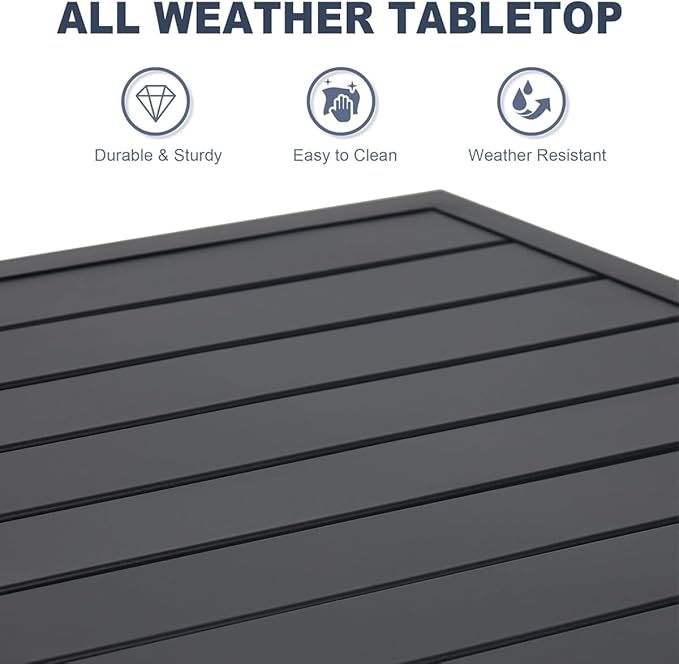 Anmutig Outdoor Dining Table with 1.57" Umbrella Hole, Picnic Table Metal Steel Square Backyard Bistro Table Outdoor Dining Table for Garden, Poolside, Backyard, Black, 37x37inch