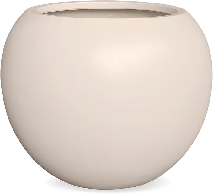 16”H x 20”D Globo Fiberstone Round Planter - Christmas Tree Planter, Smooth Finishes, Weather Resistant for Indoor & Outdoor Use, Included 2 Extra Coco Mats (Kilim Beige, 13.5” Pot Opening)