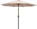 JEAREY 9FT Outdoor Patio Umbrella Outdoor Table Umbrella with Push Button Tilt and Crank, Market Umbrella 8 Sturdy Ribs UV Protection Waterproof for Garden, Deck, Backyard, Pool (Tan)