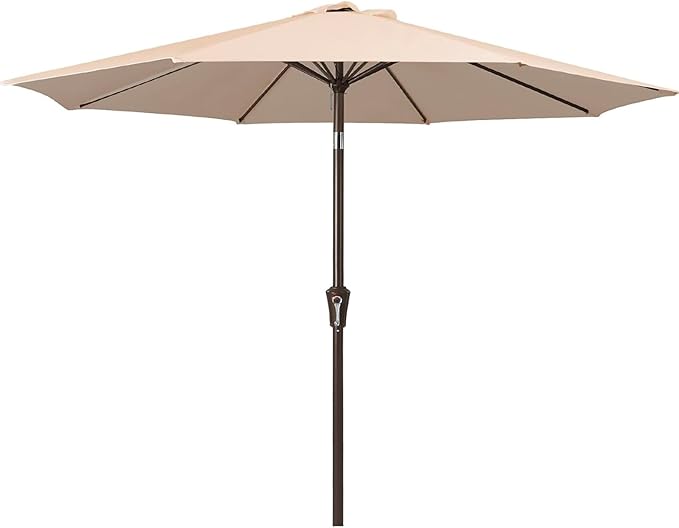 JEAREY 9FT Outdoor Patio Umbrella Outdoor Table Umbrella with Push Button Tilt and Crank, Market Umbrella 8 Sturdy Ribs UV Protection Waterproof for Garden, Deck, Backyard, Pool (Tan)