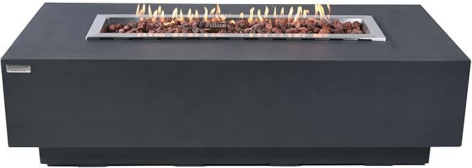 Granville Concrete Fire Pit 60" x 27" Outdoor Patio Firepit Includes Lava Rocks Modern Fire Pits & Outdoor Fireplaces for Garden, Deck, Indoor & Outdoor Heating
