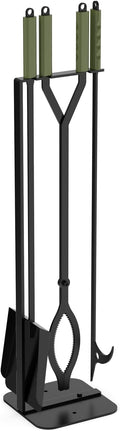 Stanbroil 3Pcs Fire Pit Tools Set, 40" Fire Poker and Fire Log Tongs Shovel, Wrought Iron Large Fireplace Tools Set with Metal Base and Rubber Handle for Campfire Bonfire
