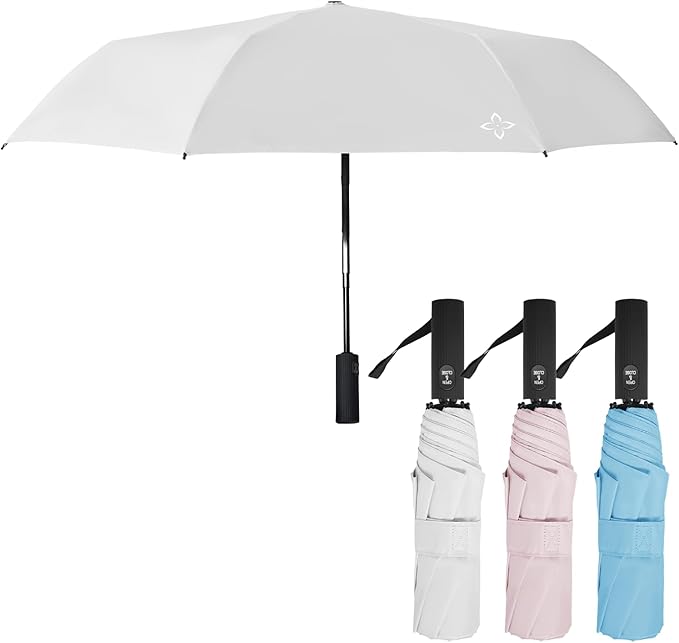 UV Travel Umbrella for Sun Protection & Rain, Compact Windproof Folding, Refined craftsmanship, Auto Open/Close, 43" Canopy with color coating, UPF 100+ UV Blocking, TSA Approved