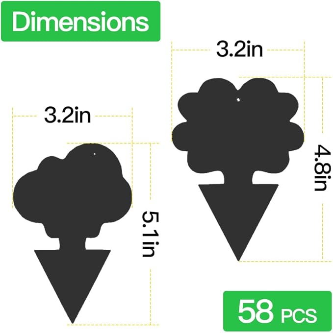 58 Pcs Black Flying Insect Traps for Plants,Indoors, Outdoors, Kitchen, Sticky Traps for Fungus Gnat, Fly and Fruit Fly, Flying Insects, Non-Toxic & Odorless, Kid & Pet Safe, Economic Pack (Black)
