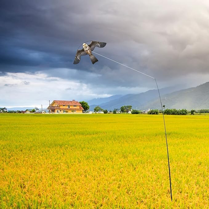 Bird Hawk Flying Kite with Pole Crop Protector Bird Scare Flying Kite with 4m Pole Has The Effect of Scaring Birds