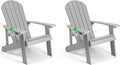 Adirondack Chairs Set of 2, All Weather Resistant Plastic Chairs with Cup Holder, 5 Easy Steps to Install, Outdoor Chairs for Patio, Garden, Backyard Deck, Lawn, Fire Pit - Grey