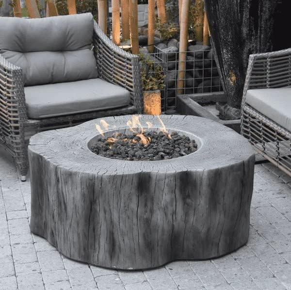 Elementi Lunar Bowl Cast Concrete Fire Table Bundle, Outdoor Fire Pit Fire Table Patio Furniture, Dark Gray (Liquid Propane Gas)