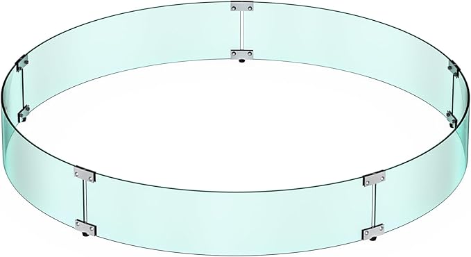 Skyflame 47" Round Fire Pit Glass Wind Guard, Thick & Clear Tempered Glass Fire-Resistant Wind Screens with Bracket & Feet, for Outdoor Fire Table/Fire Pit Pan