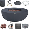 AMS Creations | Eclipse 44" Bundle Round Cast Concrete Propane Gas Fire Pit Bowl Table | Dark Gray | Smooth Texture Surface | Electronic Ignition | Outdoor Patio Heater Outside Backyard Fireplace