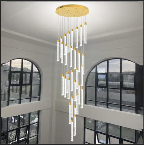 177‘’ Long Bubble Crystal Chandelier Extra Large Gold 30-Lights High Ceiling Chandelier Dimmable Pendant Lighting Staircase Foyer Entryway Light Source is Replaceable