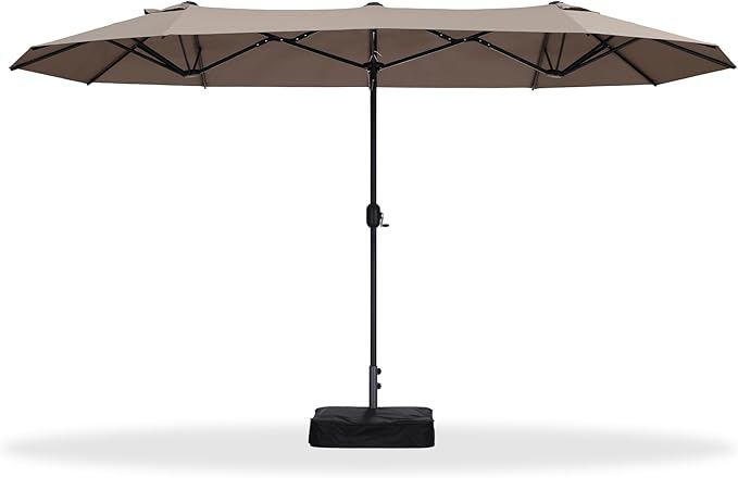 PURPLE LEAF 13ft Patio Market Umbrella with Base Double-Sided Rectangle Outdoor Table Sun Umbrellas with Crank 12 Heavy Duty Sturdy Ribs for Pool Beach Deck Backyard Taupe