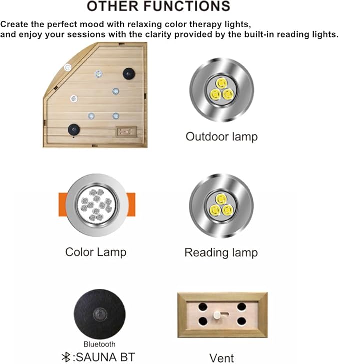 2-3 Person Infrared Sauna, Red Cedar Wood Low EMF Far Infrared Saunas for Home, 1760watt Indoor Personal Sauna Roombox with Door Heating Panels, Outdoor Lamps, Blue-Tooth, Dual Control