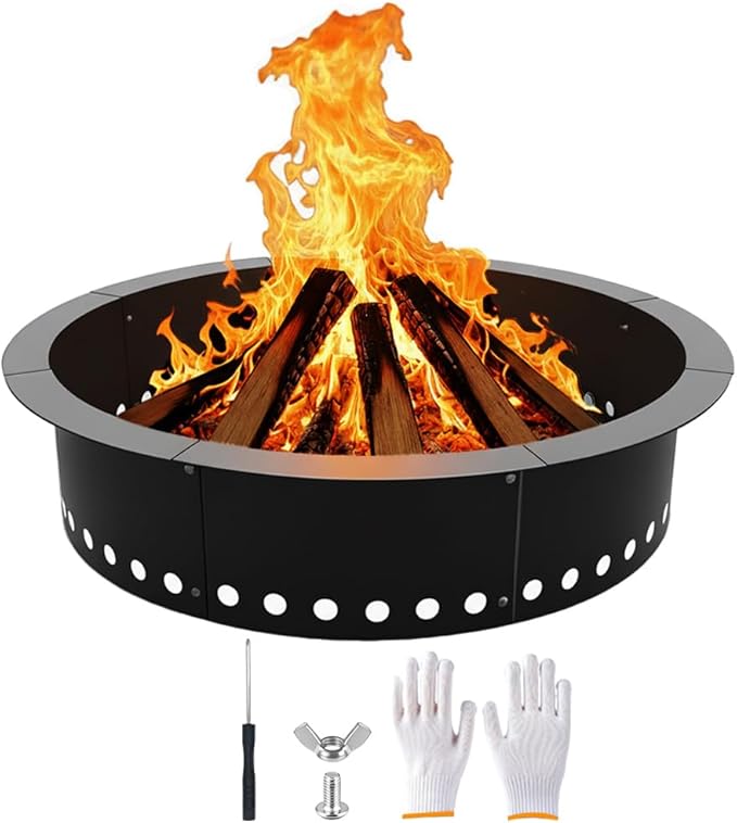 Fire Ring for Outside Fire Pit 36-Inch Outer/32-Inch Inner Diameter, VivaGarden Heavy Duty Solid Metal Steel Round Fire Pit Ring for Camping, DIY Campfire FirePit Insert Kit for Wood Burning, Black