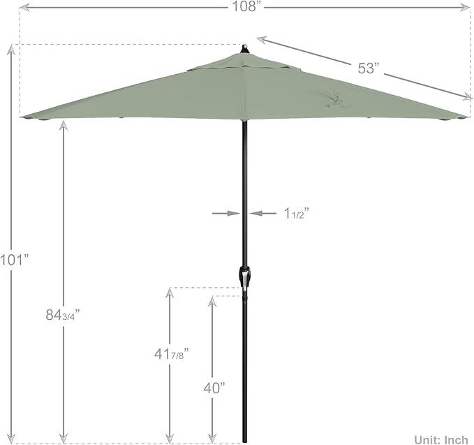 California Umbrella 9' Rd Aluminum Patio Umbrella, Crank Lift, Auto Tilt, Black Finish, Sunbrella Spa