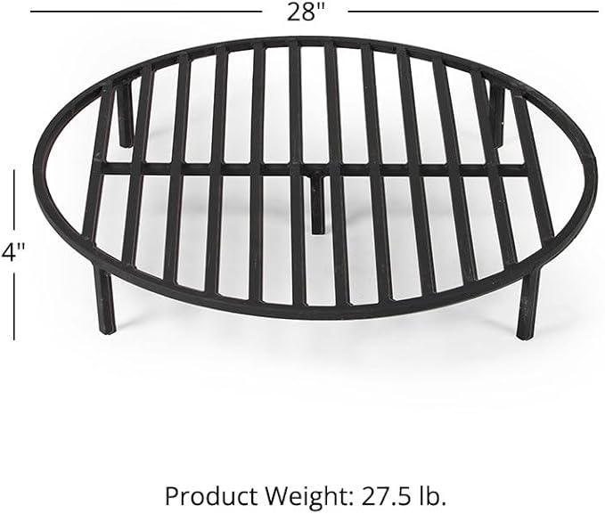 TITAN GREAT OUTDOORS Ash & Ember Round Fire Pit Grate, Heavy Duty 1/2in Steel Elevated Log Wood Pit Grate, Burning Fireplace and Firepits (28")