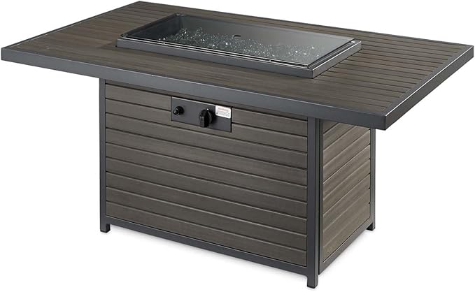 Outdoor GreatRoom Co Propane Fire Pit Table - Brooks Gas Fire Pits for Outside Patio - 50 Inch Composite Decking Firepit Fire Table with Glass Tabletop Cover, Clear Gems, 55,000 BTU - Brown
