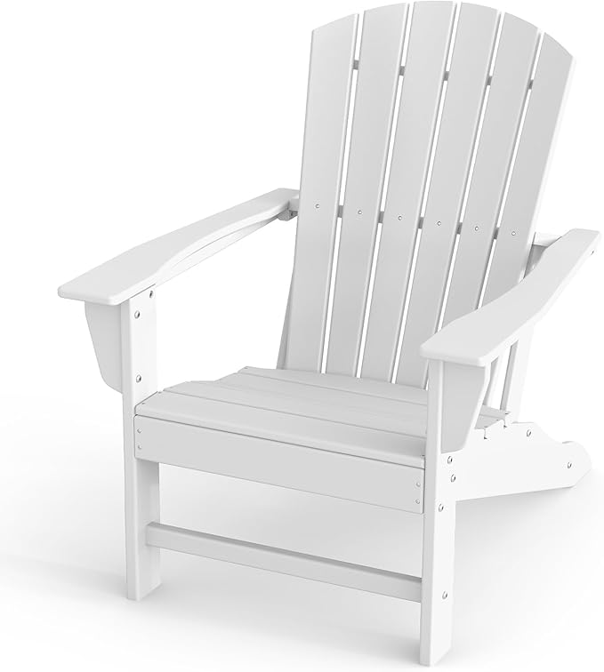 BRIOPAWS Adirondack-Chair | Fire Pit Chair | Oversized | HDPE Plastic | Weather Resistant | for Deck Outdoor Poolside Campfire | White