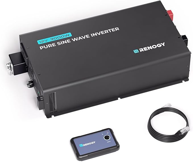 Renogy 3000W 12V Pro Pure Sine Wave Inverter 12V DC to 110V 120V AC Built-in Bluetooth, Ecosleep Mode, with 16.4FT Remote Controller, Support Pre-Charging, 6000W Peak Power, Truck, RV, Home Energy