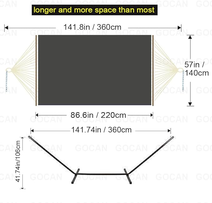 GOCAN Quilted Fabric Double Hammock Won't flip with Stand and Spreader Bars,Safer and Sturdier,Quality Hammocks for Outdoor Indoor Patio Yard Two Sided Dual use Deep Grey